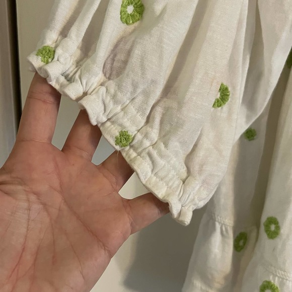 Free People Edie Top Womens White Green Linen Blend Beaded Embroidered M - Picture 8 of 12